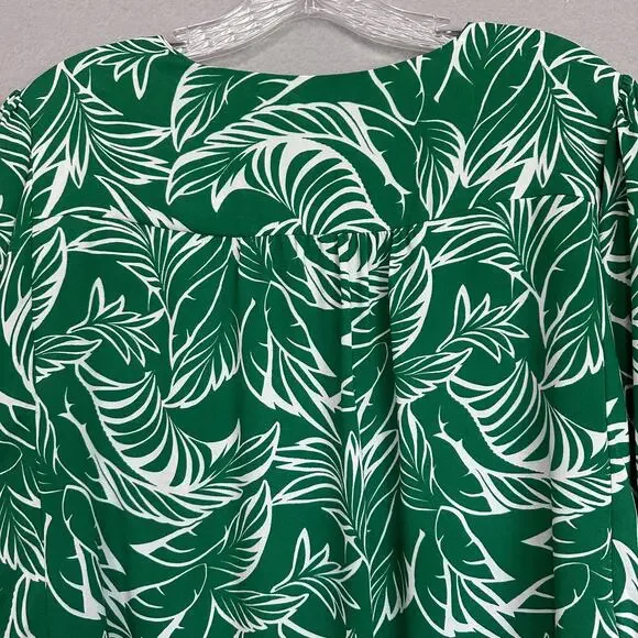 Chicos Tie-Front Green Palm V-Neck Tropical Blouse Green Sz 0 US 4/6 Small - Picture 9 of 11